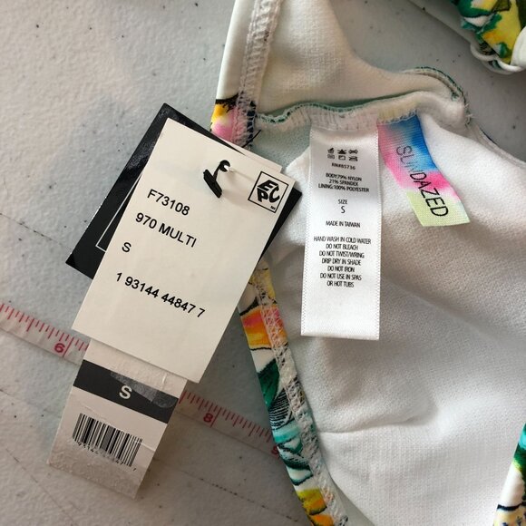 Sundazed Floral Bikini Swim Top Shirred-Strap White Pink S - Picture 5 of 5